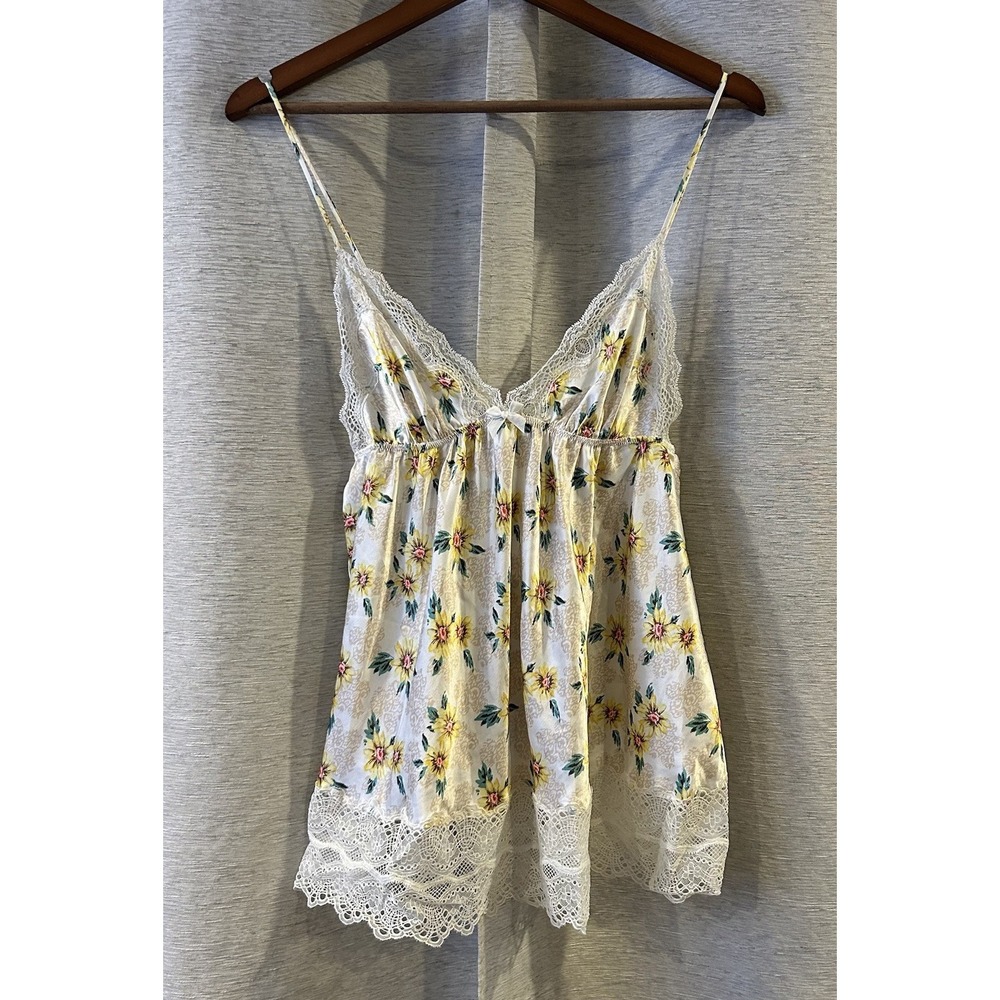 VTG Victorias Secret Babydoll Lingerie Womens Medium White Sunflowers